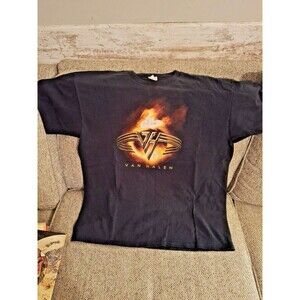 Vintage Van Halen Men's Flaming Globe VH Rings Logo Black‎ T-Shirt Size XL